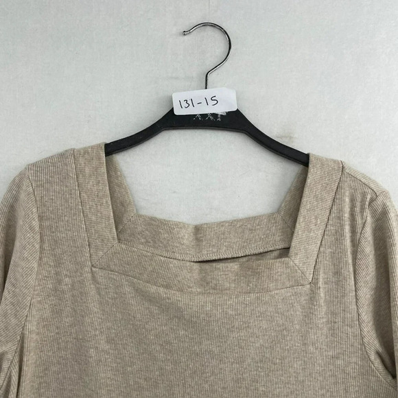 Old Navy Sweater Women's Sz L Beige Slim Fit Square Neck Ribbed Pullover - Picture 11 of 11